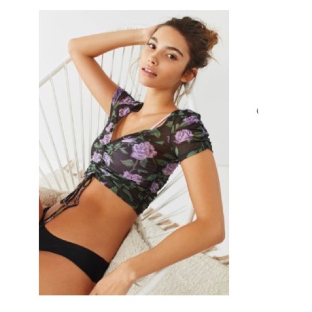 UO Tyra Cinched Mesh Crop Top